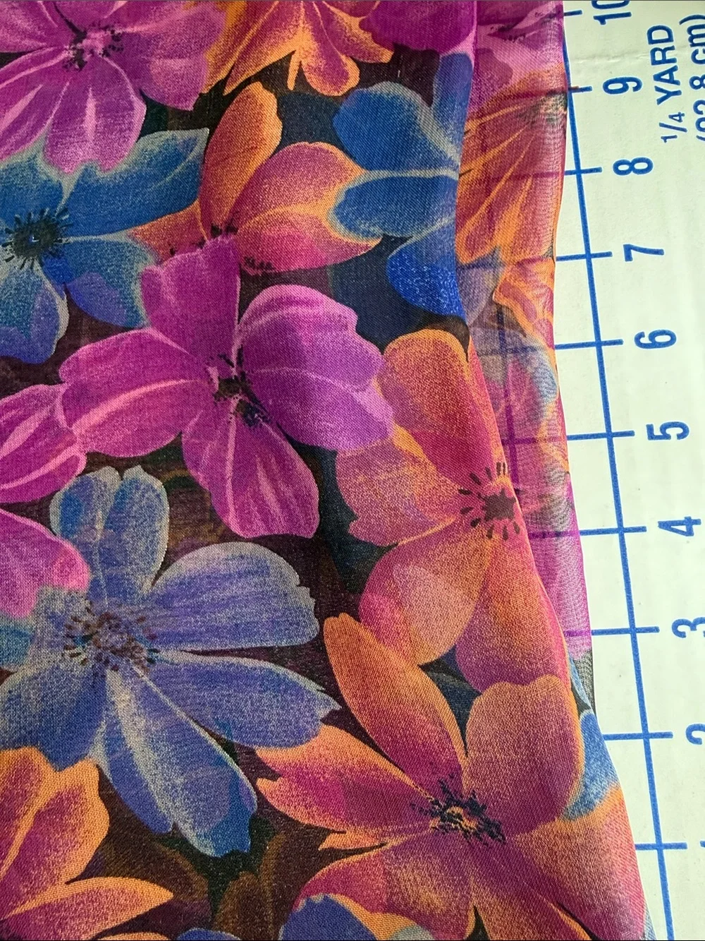 Vintage 90s Floral Chiffon Fabric 5.5 Yards Sheer Drapey Jewel Tone Floral
